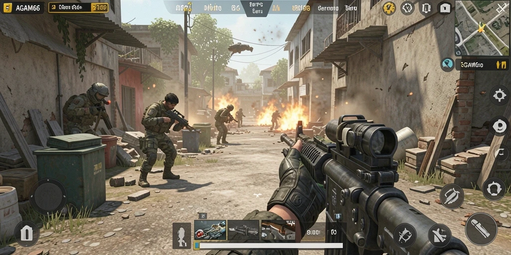 Tampilan gameplay seru dalam AGAM66 di medan perang.