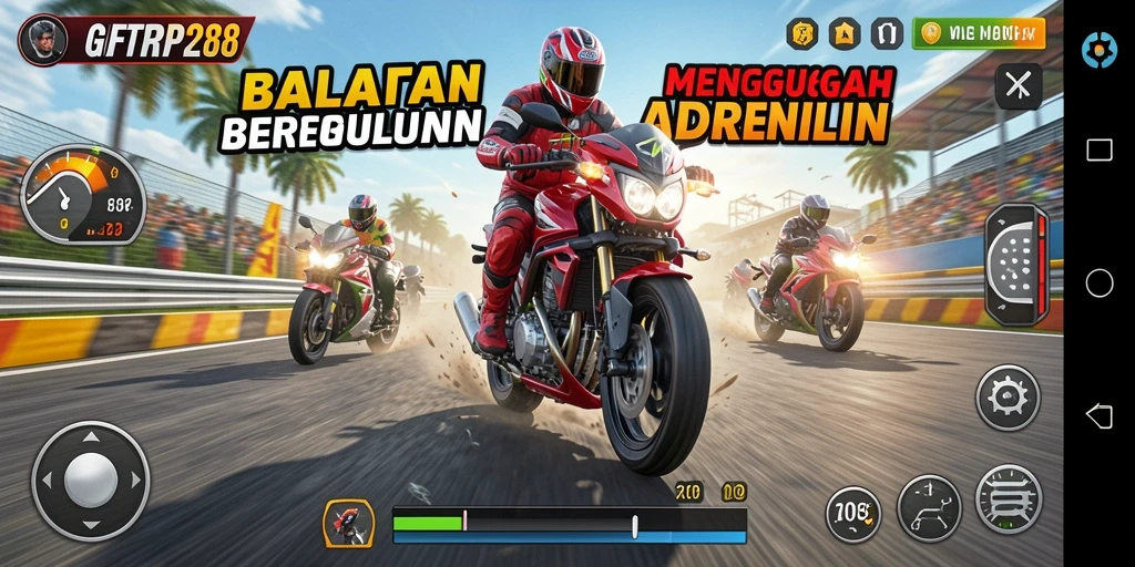Tampilan gameplay seru dalam balapan motor yang menegangkan.