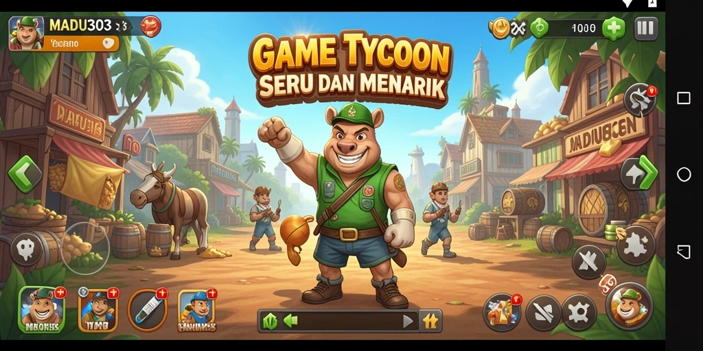 Tampilan gameplay menarik dari MADU303 yang menunjukkan pengelolaan bisnis.