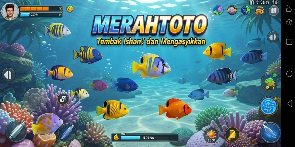 Tampilan gameplay <strong>MERAHTOTO</strong> dengan aksi menembak ikan yang seru.