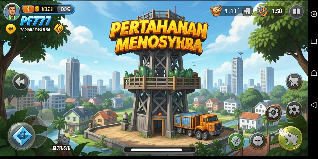 Screenshot PF777 menampilkan aksi menara pertahanan yang mendebarkan.