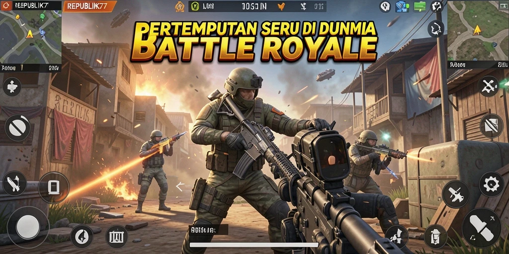 Tangkapan layar gameplay intens REPUBLIK77 dalam pertempuran Battle Royale.
