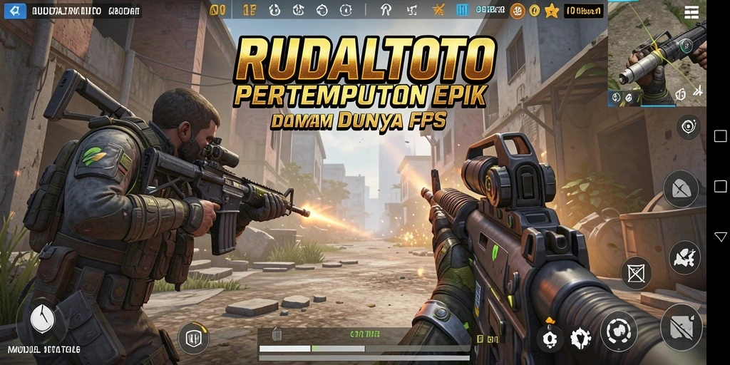 Screenshot RUDALTOTO menunjukkan aksi pertempuran seru dalam game FPS.