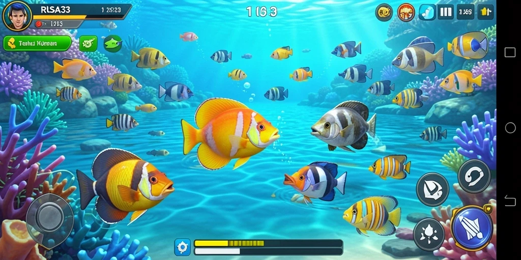 Screenshot gameplay RUSA33 menunjukkan aksi seru menembak ikan.