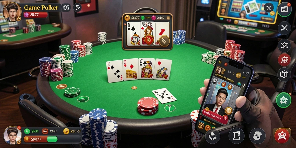 Tampilan gameplay Poker yang seru dan interaktif.
