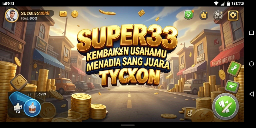 Tampilan gameplay SUPER33 yang menampilkan manajemen bisnis Tycoon.