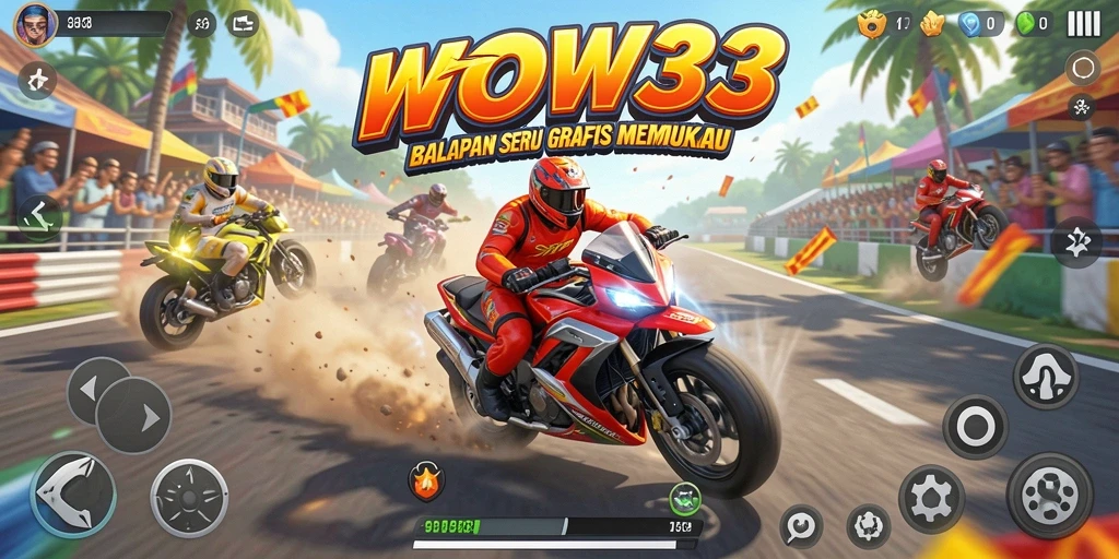 Tampilan gameplay WOW33 yang mendebarkan saat balapan.