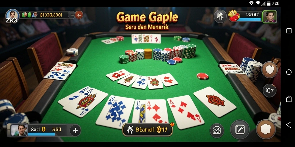 Screenshot ZK3 menampilkan pemain yang bersaing dalam permainan Gaple.